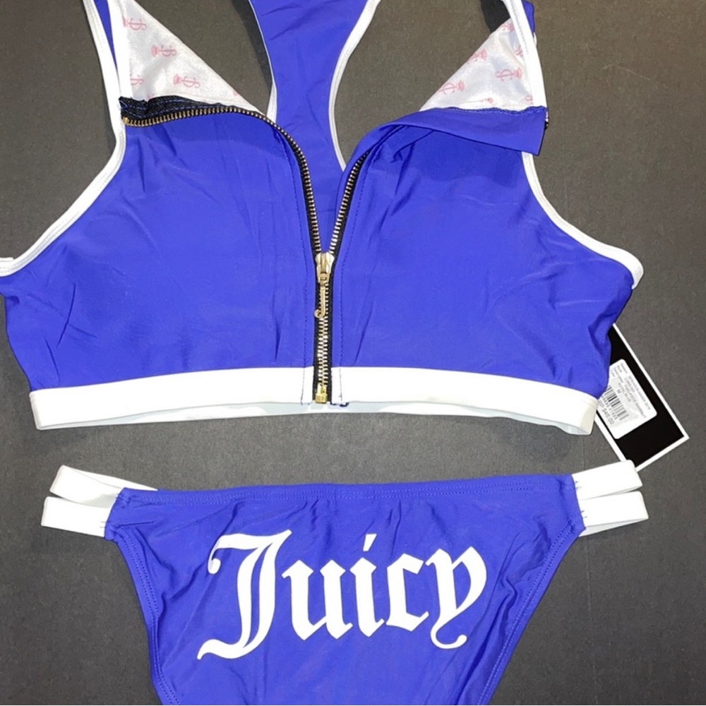 Juicy Couture royal blue with zipper and white logo bikini swimsuit xs, xl - Picture 3 of 3